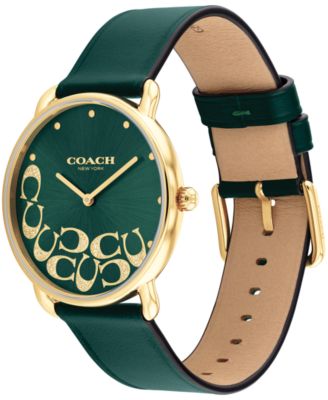 COACH Women's Elliot Green Leather Watch 36mm - Macy's