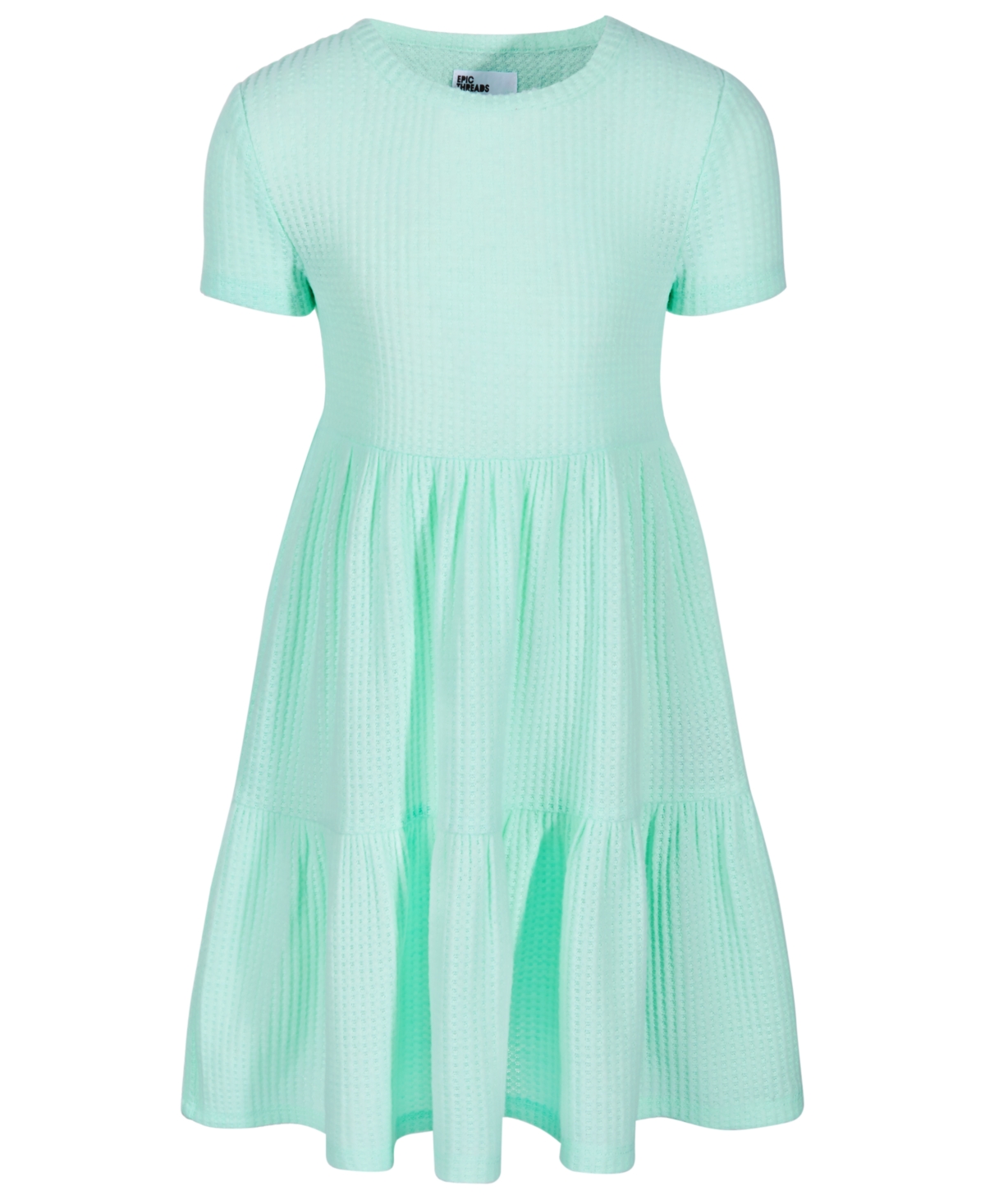 Epic Threads Kids' Toddler & Little Girls Short-sleeve Waffled Tiered Dress, Created For Macy's In Tea Green