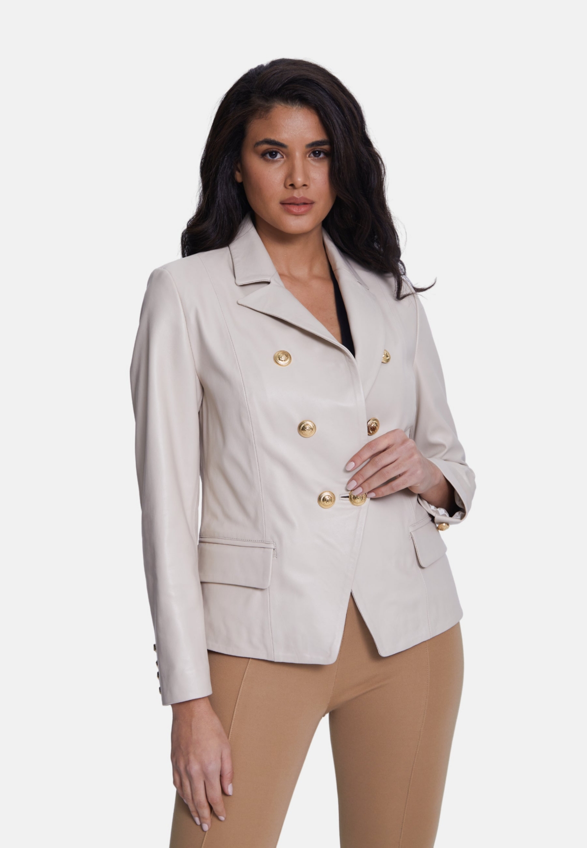 Furniq Uk Women's Genuine Leather Blazer Jacket,- Beige