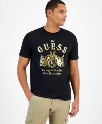 GUESS - Men's Metallic Gold Crest Logo Graphic T-Shirt