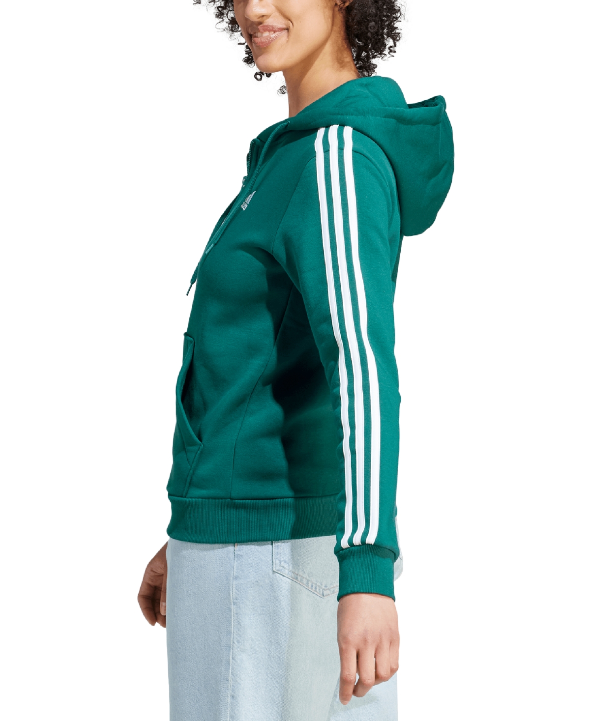 Shop Adidas Originals Women's 3-stripe Cotton Fleece Full-zip Hoodie Sweatshirt In Clay Strata,clear Pink