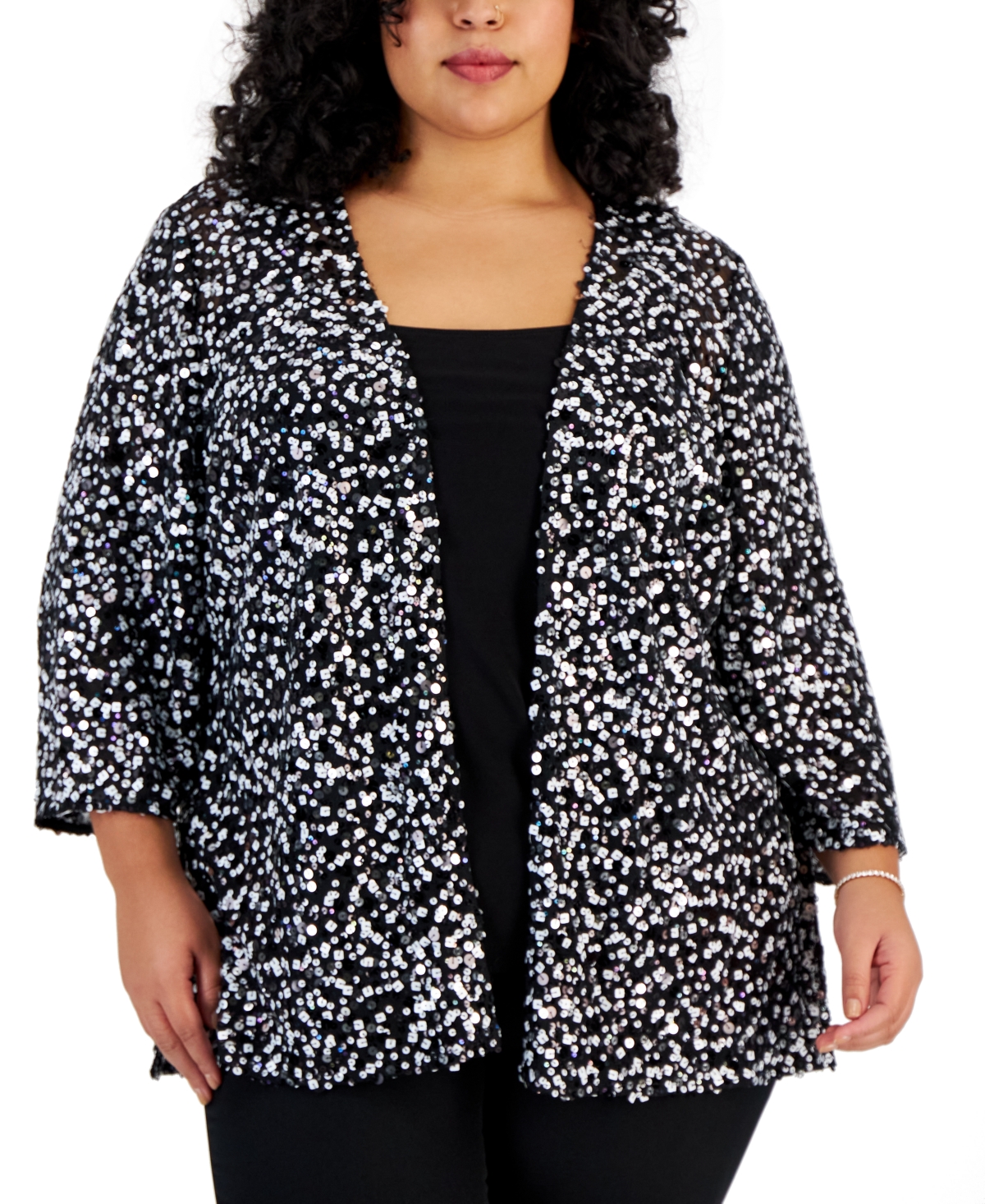 Alex Evenings Plus Size Top & 3/4-sleeve Jacket In Black White