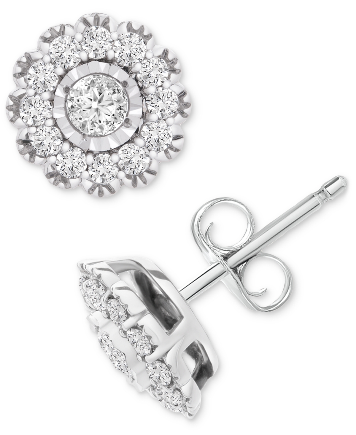 Wrapped In Love Diamond Flower Stud Earrings (1/2 Ct. Tw) In 14k White Gold, Created For Macy's