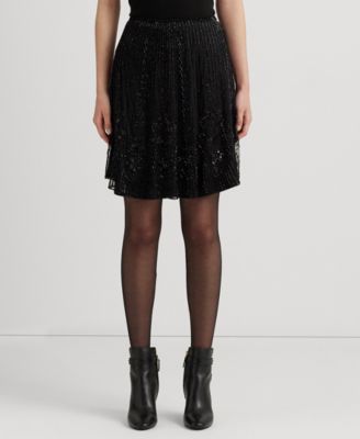 로렌 랄프로렌 Lauren Ralph Lauren Petite Beaded A-Line Miniskirt,Black