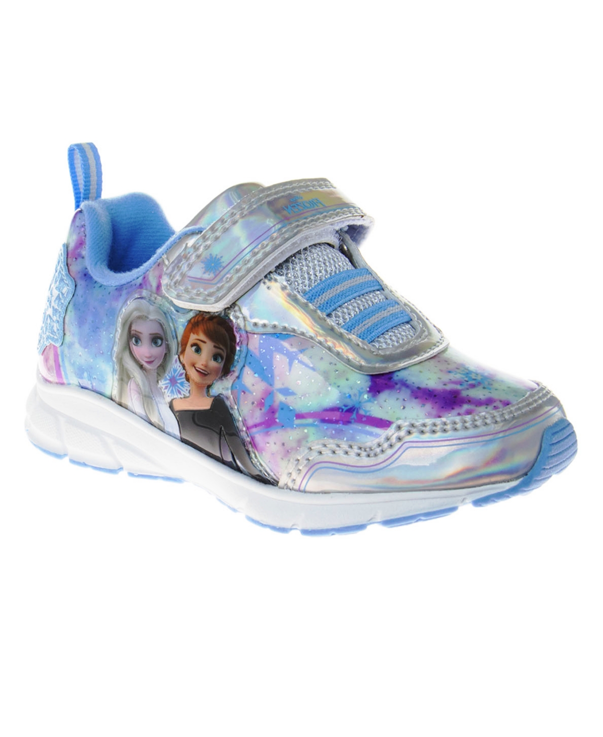 Disney Kids' Toddler Girls Frozen Light Up Hook And Loop Closure Sneakers In Silver,blue