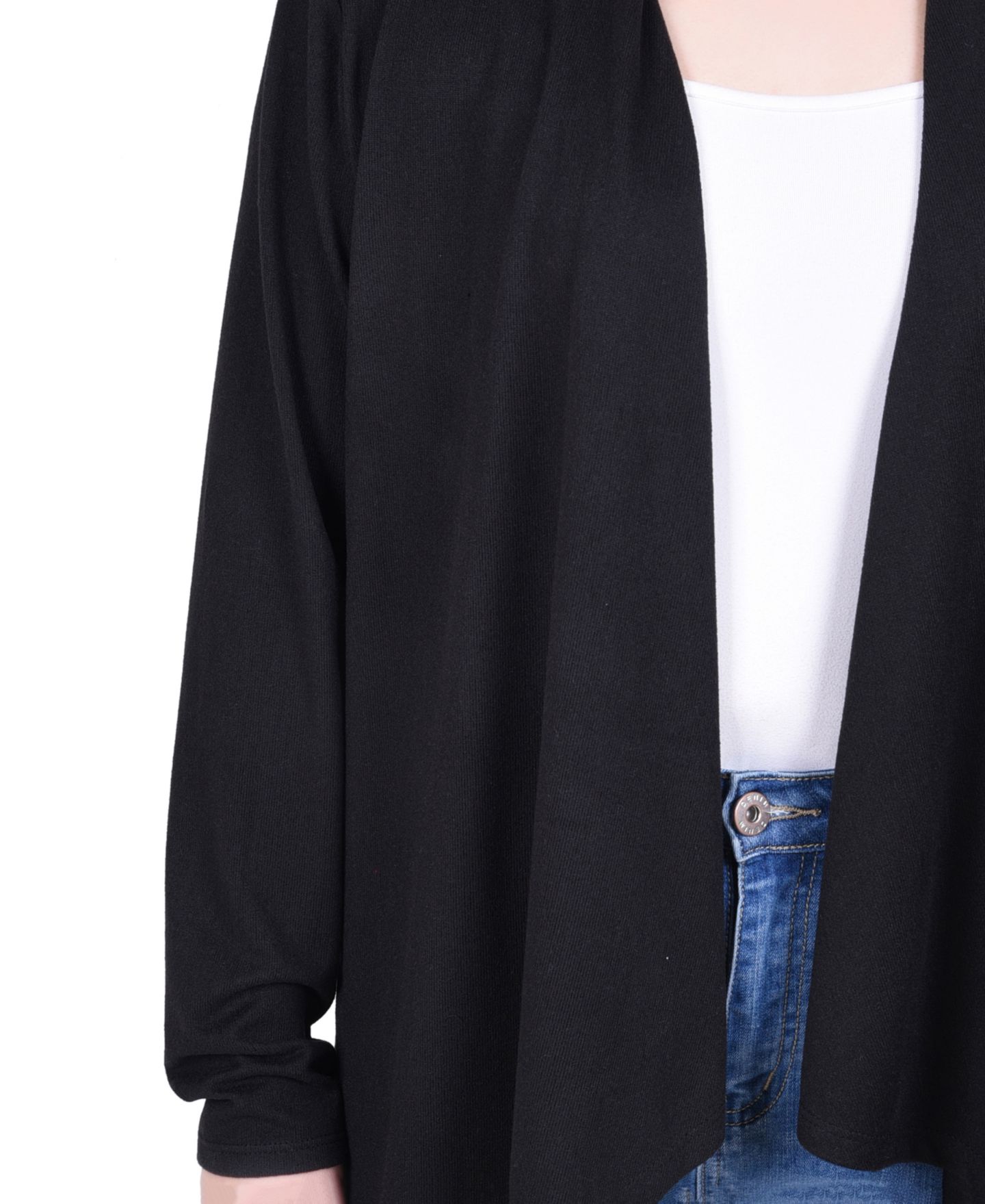 Женский кардиган NY Collection Petite Long Sleeve Swing Cardigan, цвет: Чёрный — фото 4