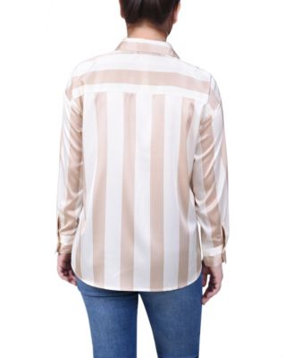 Petite Long Sleeve Striped Satin Blouse