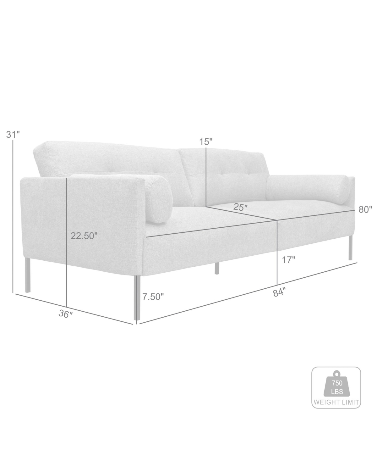 Armen Living Michalina 84" Polyester With Metal Legs Sofa In Gray,black
