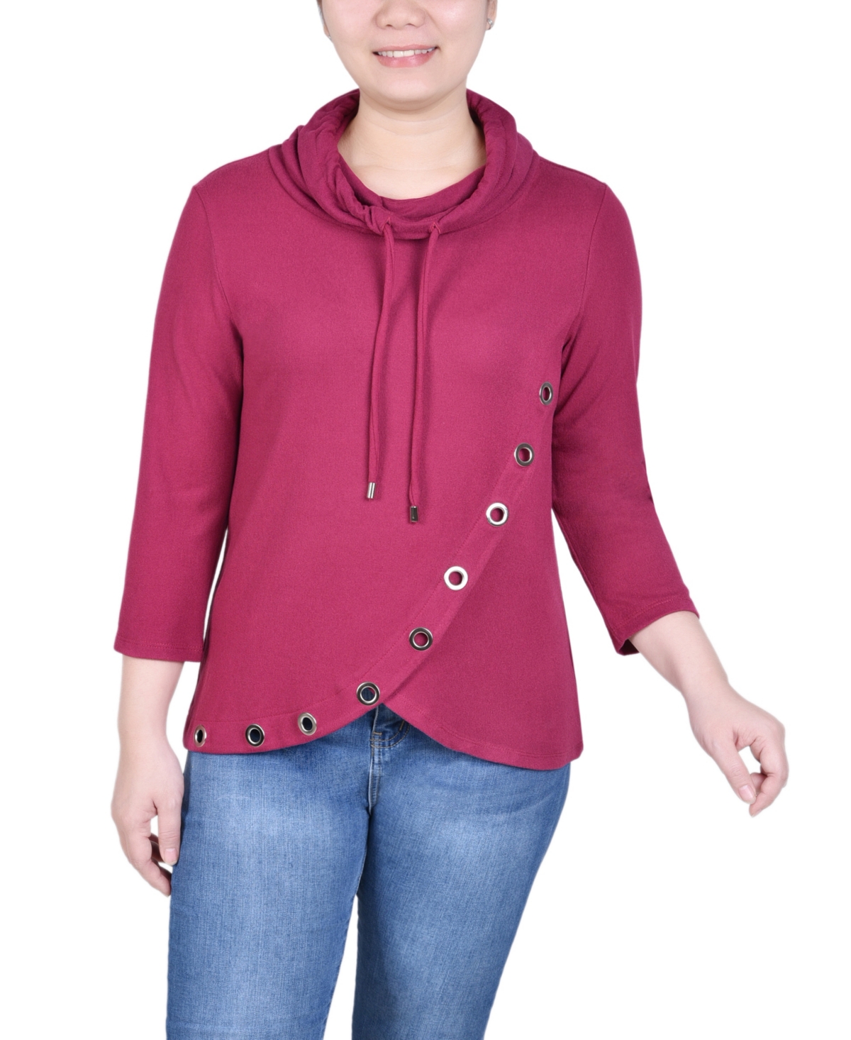Shop Ny Collection Petite 3/4 Sleeve Top With Grommet Hem In Raspberry Radiance