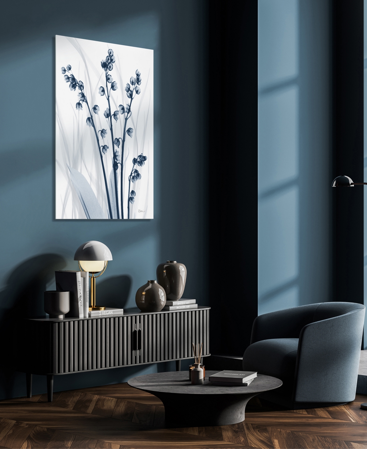 Empire Art Direct "radiant Blues 1" Frameless Free Floating Tempered Glass Panel Graphic Wall Art, 48" X 32" X 0.2" In Blue