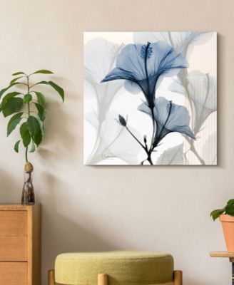 "Blue X-Ray Floral" Frameless Free Floating Tempered Glass Panel Graphic Wall Art, 24" x 24" x 0.2"
