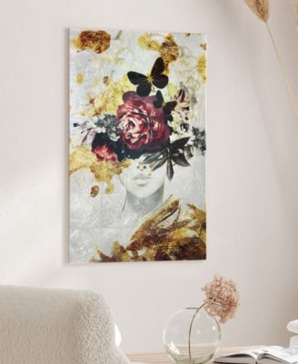 "gold-tone Elegance" Reverse Printed Tempered Glass with Silver-Tone Leaf, 36" x 24" x 0.2"