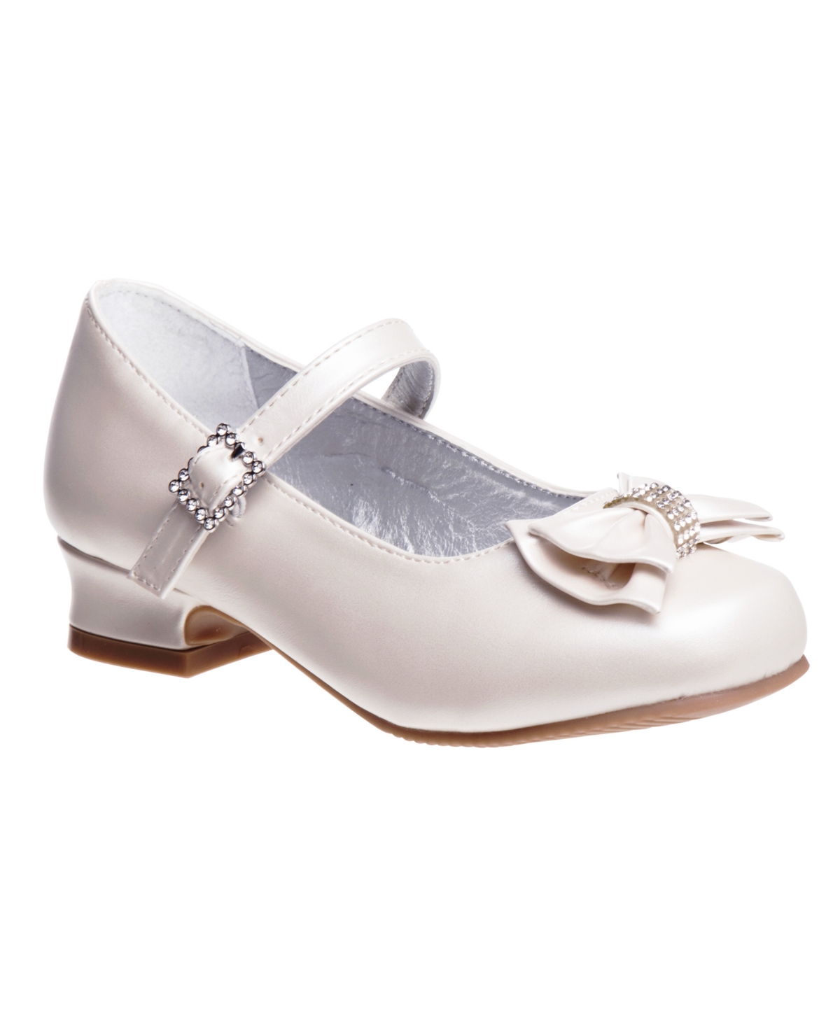 Shop Josmo Little Girls Low Heeled Bows And Rhinestones Dress Shoes In Beige