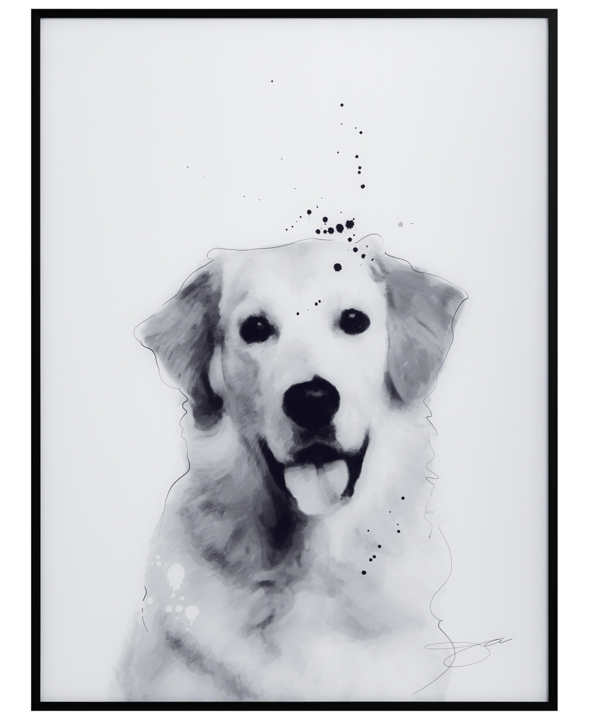 Empire Art Direct "golden Retriever" Pet Paintings On Printed Glass Encased With A Black Anodized Frame, 24" X 18" X 1 In Black And White