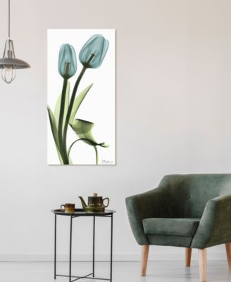 "Blue Tulips" Frameless Free Floating Tempered Glass Panel Graphic Wall Art, 48" x 24" x 0.2"