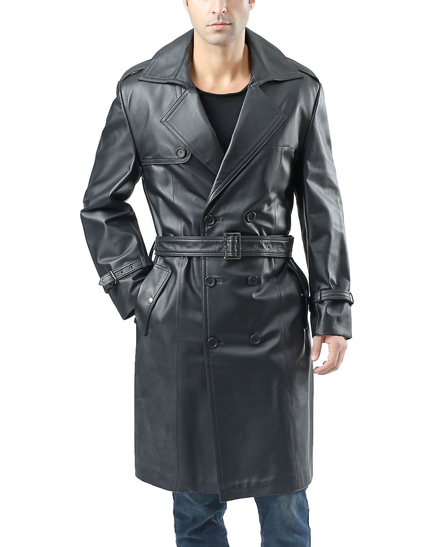 Men's Men Xander Classic Leather Long Trench Coat
