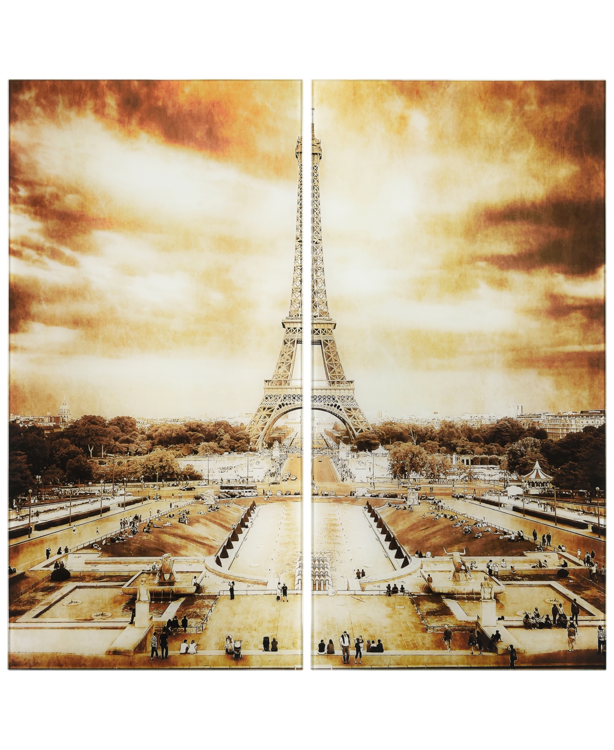 Empire Art Direct "eiffel Tower Ab" Frameless Free Floating Tempered Glass Panel Graphic Wall Art Set Of 2, 72" X 36" In Brass