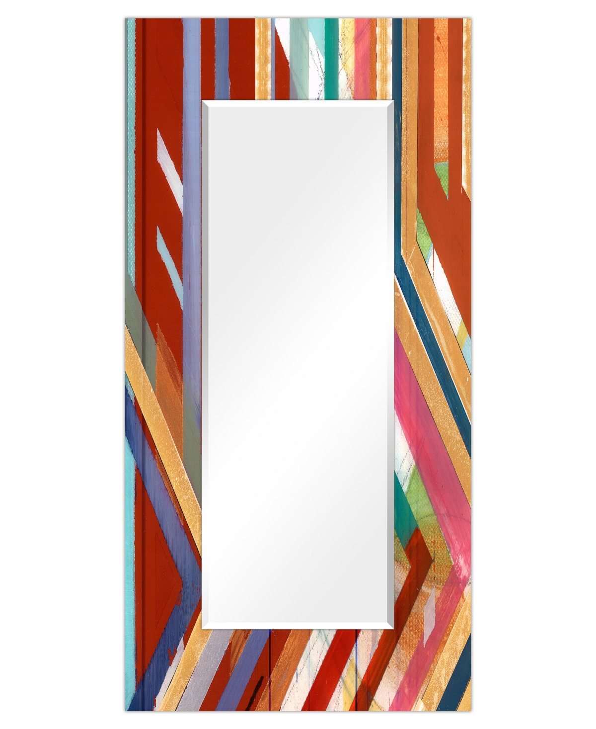 Empire Art Direct "lineal Color" Rectangular Beveled Mirror On Free Floating Printed Tempered Art Glass, 72" X 36" X 0 In Multi-color