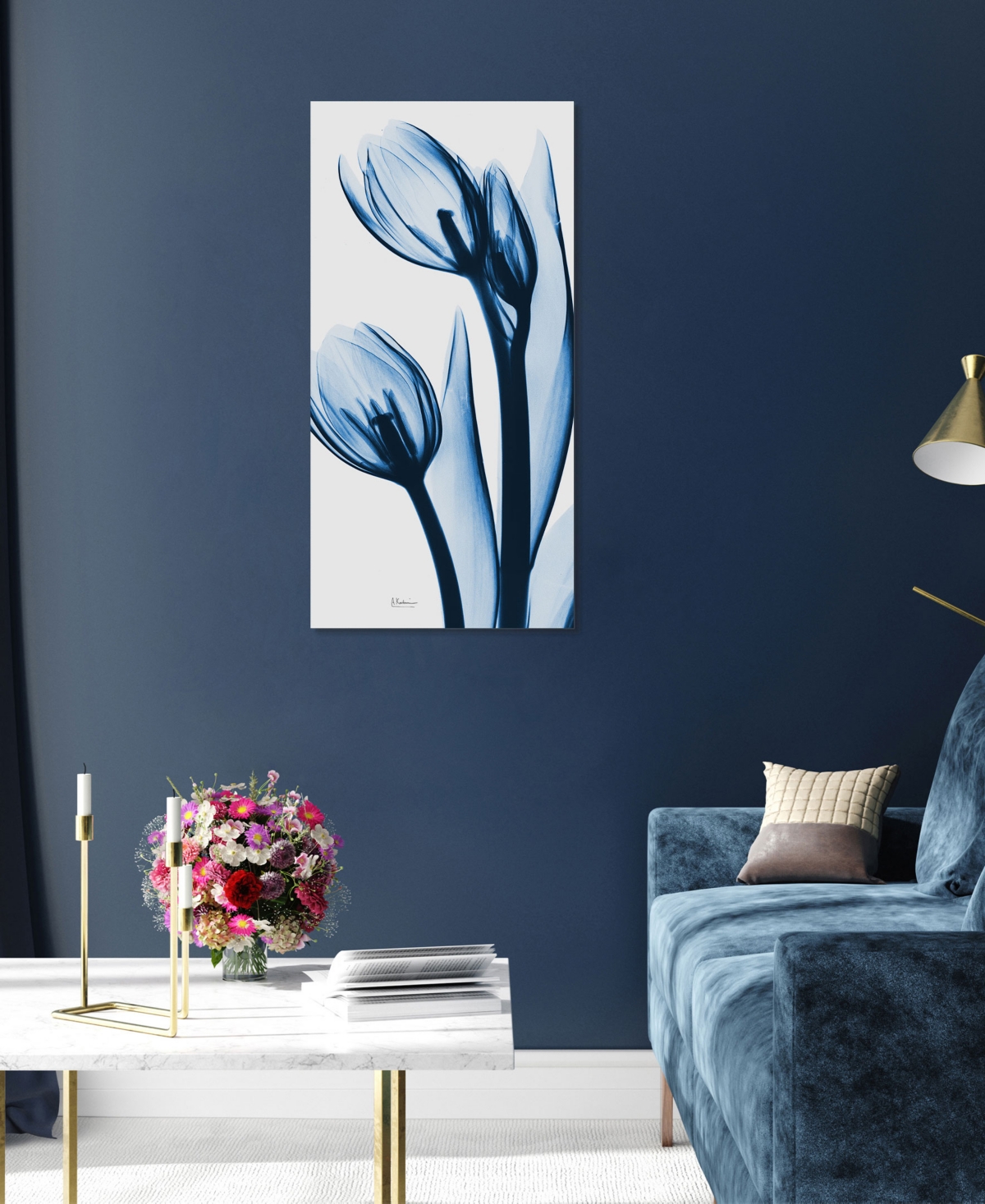 Shop Empire Art Direct "two Blue Tulips" Frameless Free Floating Tempered Glass Panel Graphic Wall Art, 48" X 24" X 0.2"
