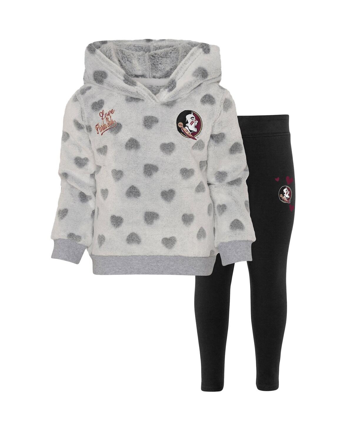 OUTERSTUFF GIRLS TODDLER GRAY, BLACK FLORIDA STATE SEMINOLES HEART TO HEART HOODIE AND LEGGINGS SET