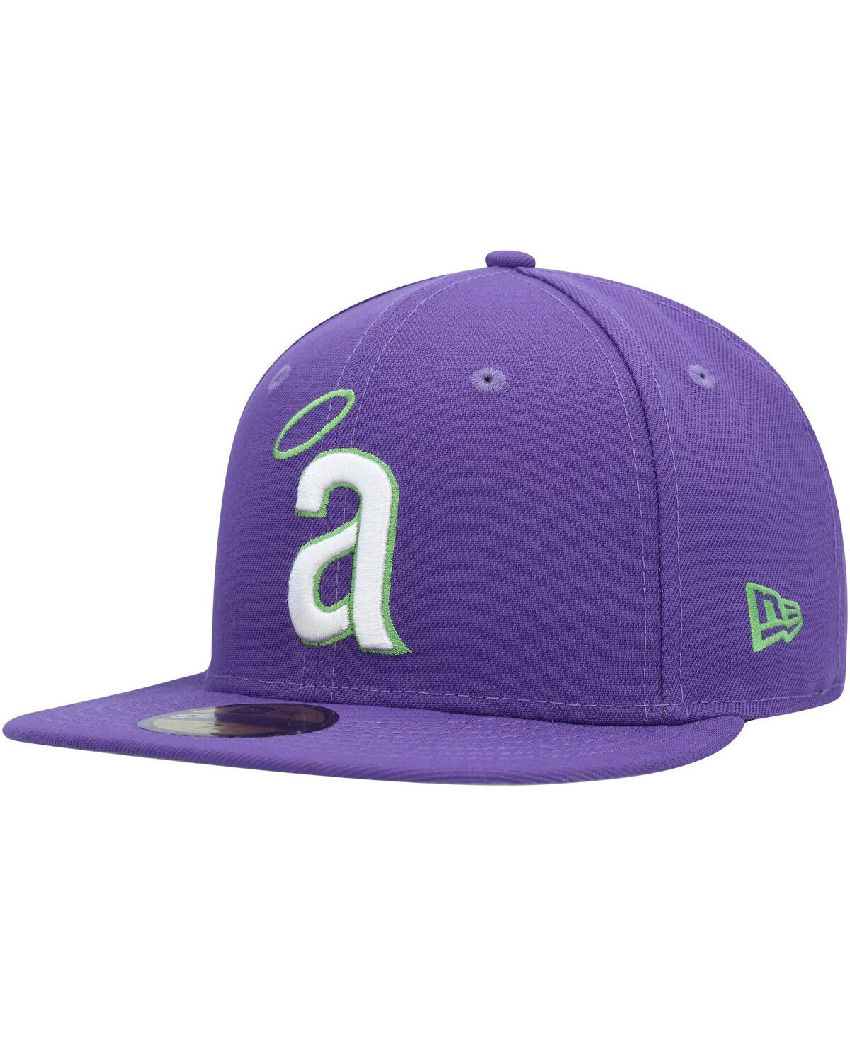 Men's New EraCalifornia Angels Cooperstown Collection Lime Side Patch 59FIFTY Fitted Hat - Purple