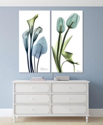 "Calla LIly and Blue TuLIps" Frameless Free Floating Tempered Glass Panel Graphic Wall Art Set of 2, 48" x 24" x 0.2" Each