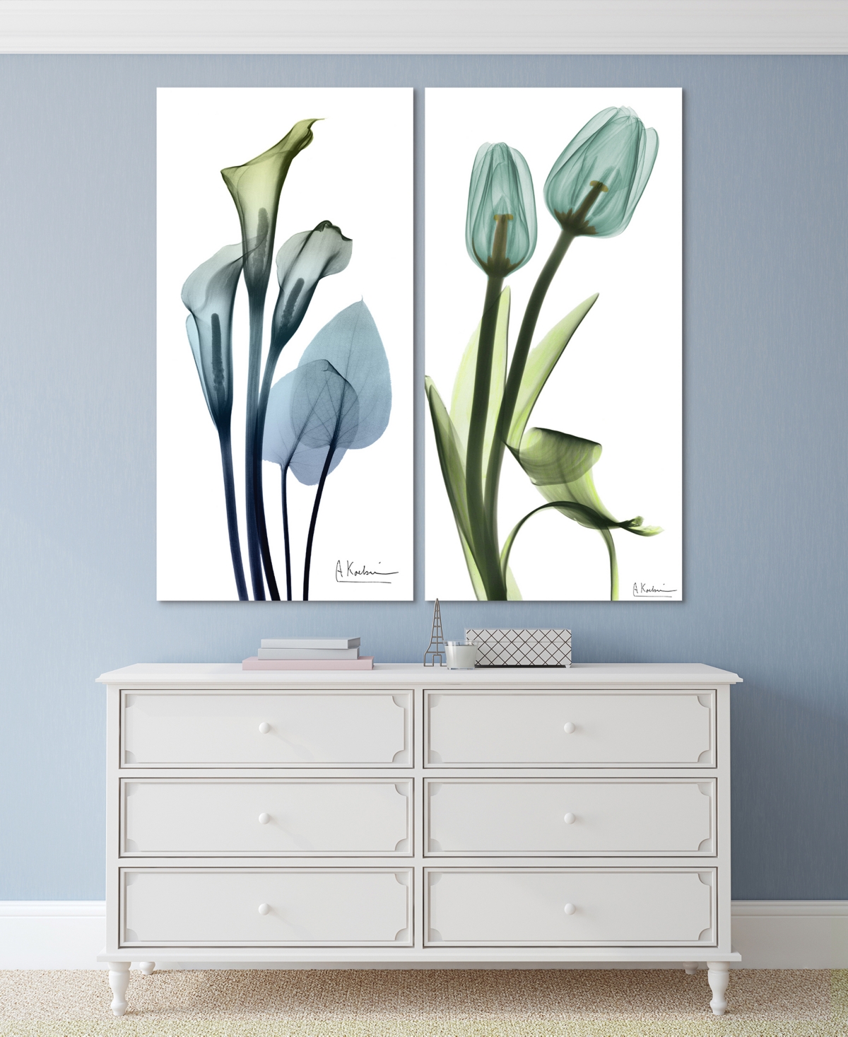 Empire Art Direct "calla Lily And Blue Tulips" Frameless Free Floating Tempered Glass Panel Graphic Wall Art Set Of 2, In Multi-color