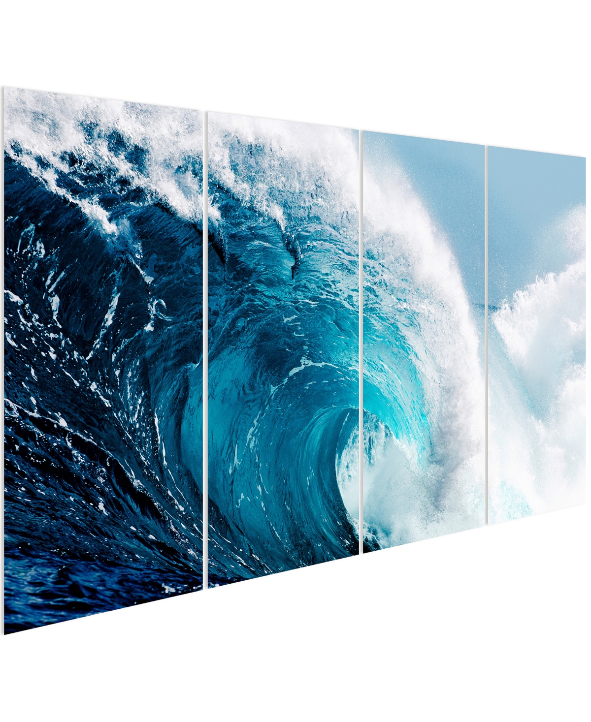 EMPIRE ART DIRECT BLUE WAVE ABCD FRAMELESS FREE FLOATING TEMPERED GLASS PANEL GRAPHIC WALL ART, 72" X 36" X 0.2" EACH 