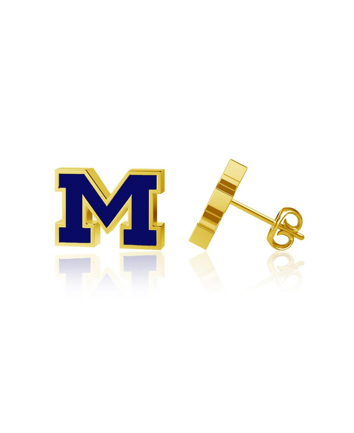 Dayna Designs Women's  Michigan Wolverines Gold-plated Enamel Post Earrings In Gold-tone
