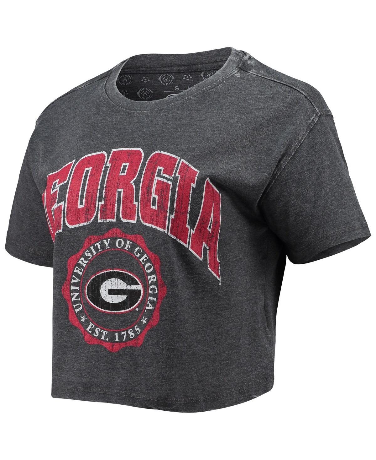 PRESSBOX WOMEN'S PRESSBOX BLACK DISTRESSED GEORGIA BULLDOGS EDITH VINTAGE-LIKE BURNOUT CROP T-SHIRT 