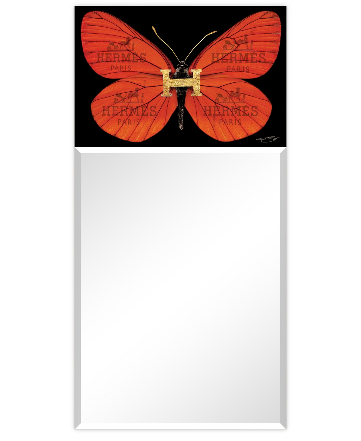 Empire Art Direct Designer Butterfly Rectangular Beveled Mirror On Free Floating Printed Tempered Art Glass In Black,red