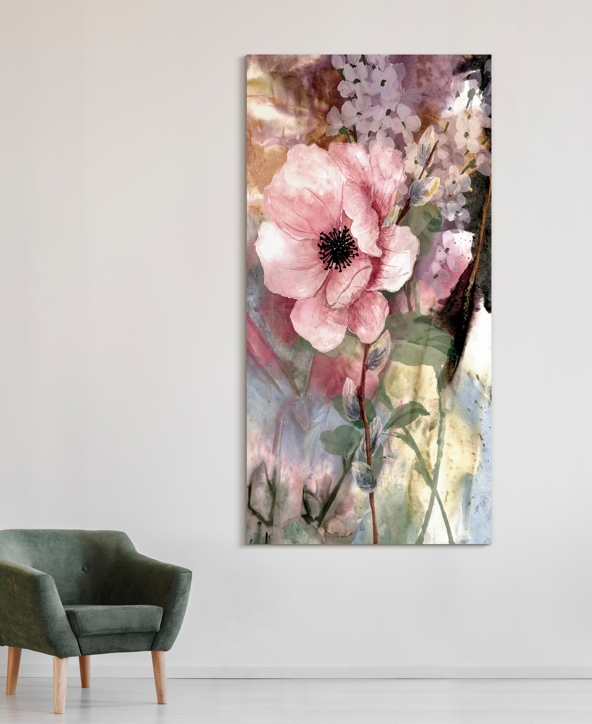 Shop Empire Art Direct "pastel Fleur Li" Frameless Free Floating Reverse Printed Tempered Glass Wall Art, 72" X 36" X 0.2" In Pink
