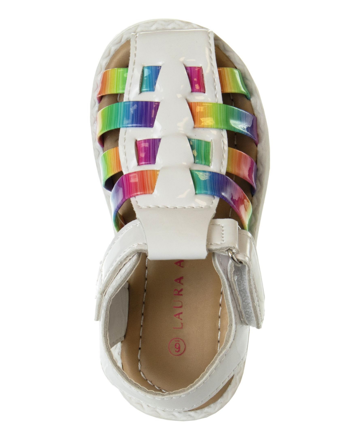 Shop Laura Ashley Toddler Girls Hook And Loop Color Straps Closed Toe Sandals In White,multi