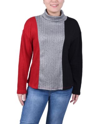 売れ筋商品|||ニューヨークコレクション カットソー トップス レディース Petite Long Sleeve Twist Front Colorblocked Top Gray Black NY Collection Petite Long Sleeve Colorblocked Top - Macy's
