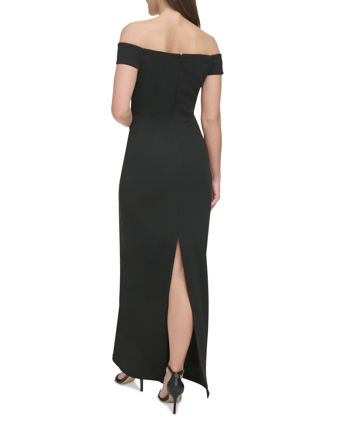Shop Vince Camuto Women's Off-the-shoulder Notch-neck Gown In Black