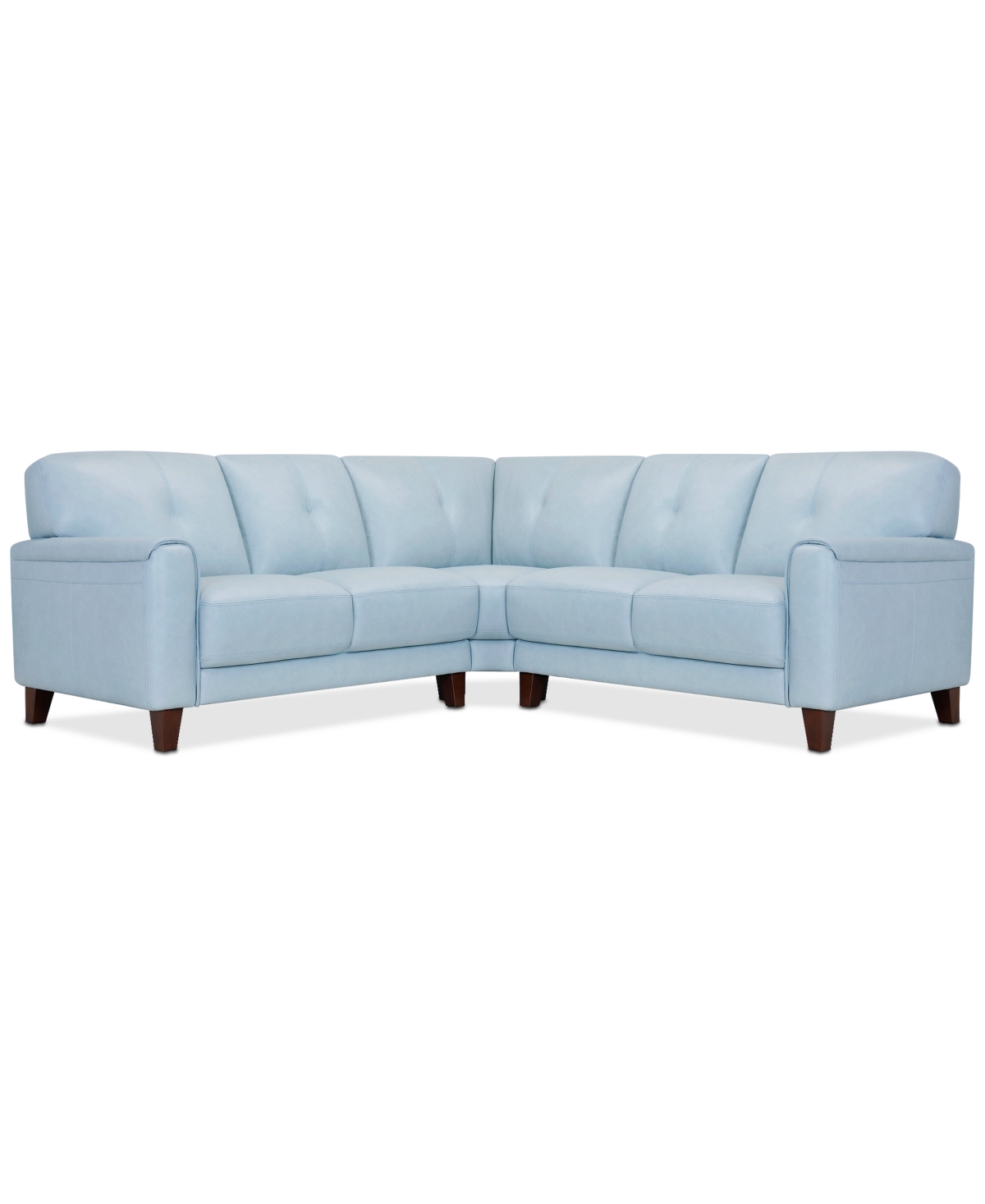 Macy's Ashlinn 94" 3-pc. Pastel Leather Sectional, Created For  In Sky Blue