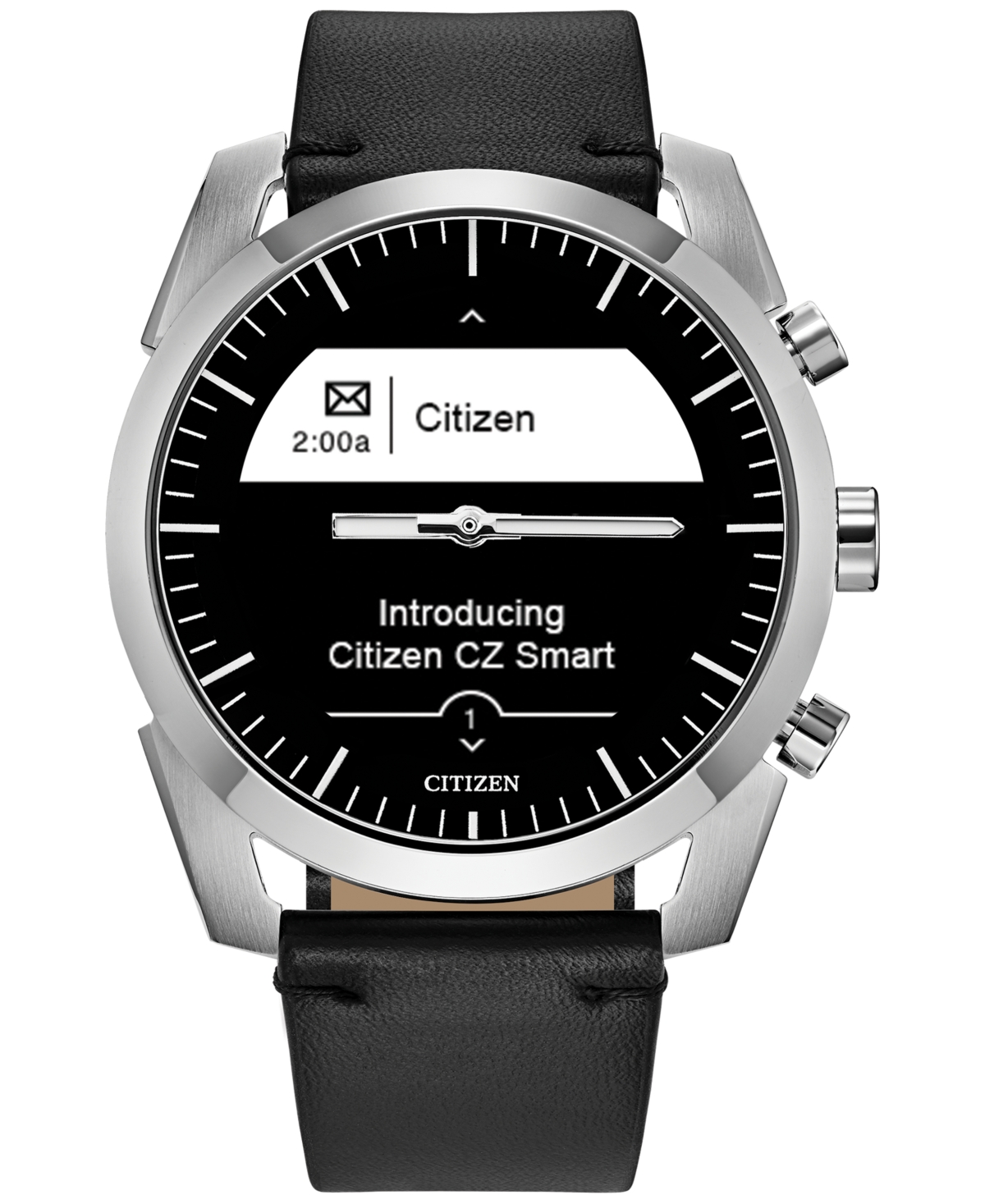 Shop Citizen Men's Cz Smart Hybrid Sport Black Leather Strap Smart Watch 43mm