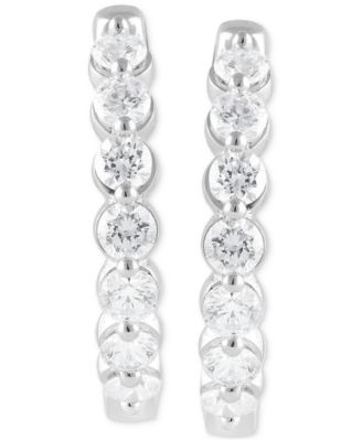 Lab Grown Diamond Bezel In & Out Small Hoop Earrings (2 ct. t.w.) in 14k White, Yellow or Rose Gold