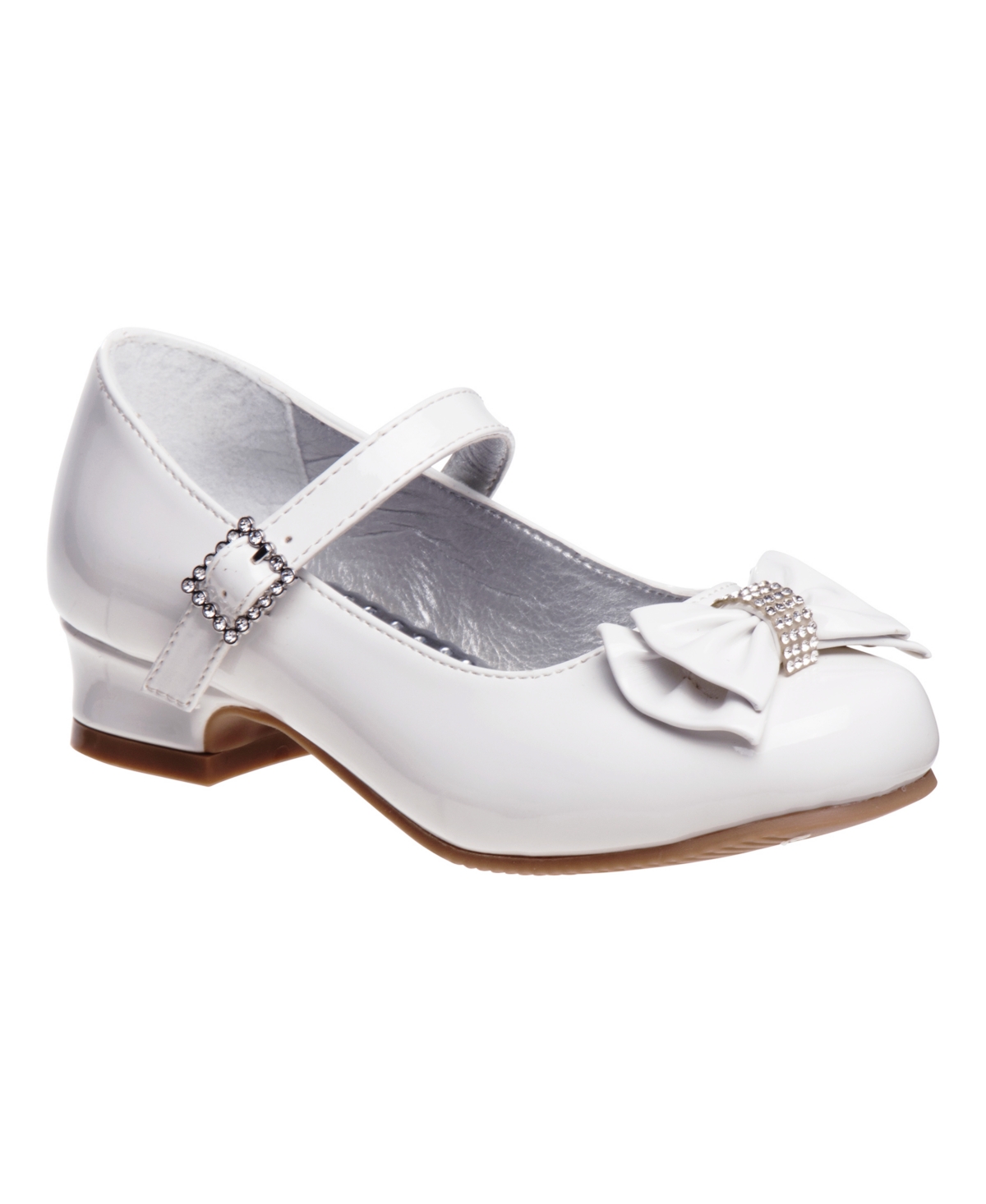 Shop Josmo Little Girls Low Heeled Bows And Rhinestones Dress Shoes In White Patent