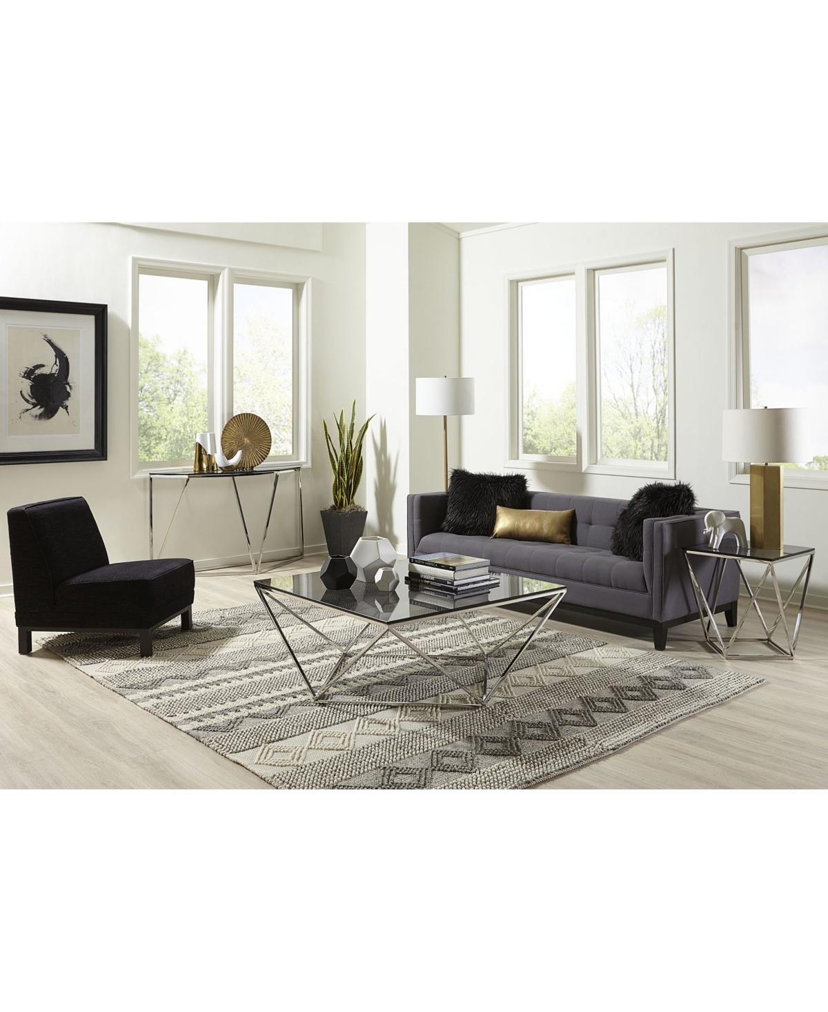 Shop Macy's Aria 22" Smoked Glass And Polished Stainless Steel End Table In Pol Stainless Steel,smoked Glass