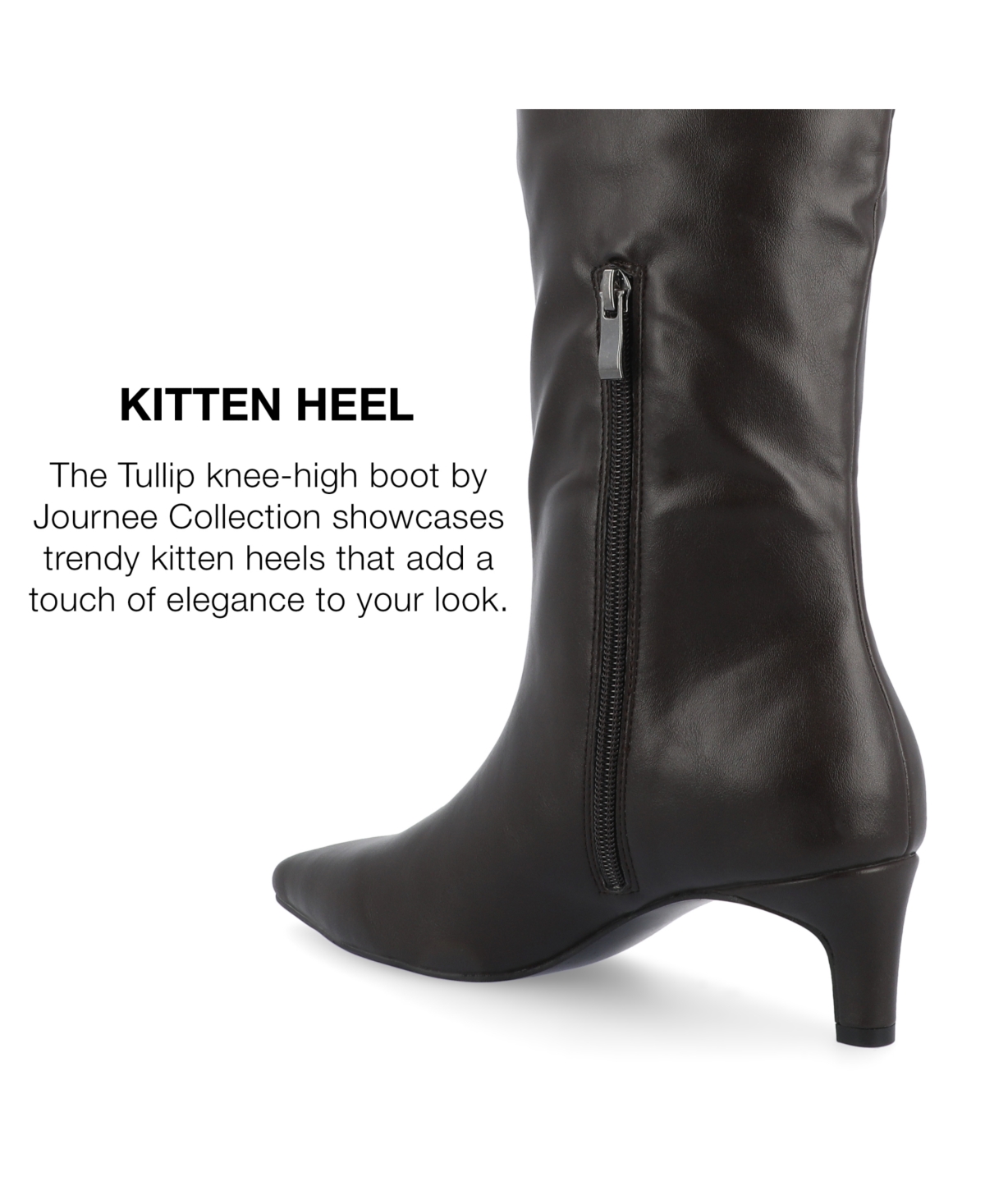 Shop Journee Collection Women's Tullip Kitten Heel Pointed Toe Knee High Dress Boots In Dark Brown