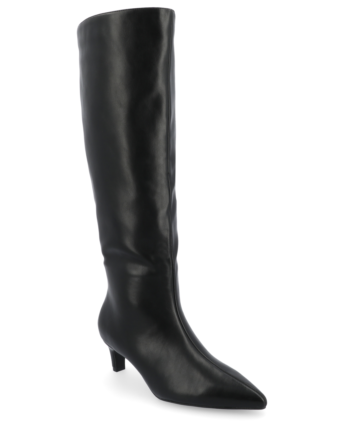 Journee Collection Women's Tullip Wide Width Wide Calf Kitten Heel Pointed Toe Knee High Dress Boots In Black