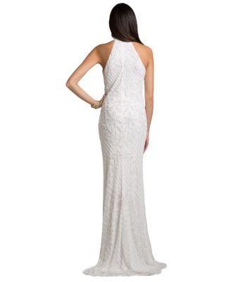 Women's Lattice-Beaded Halter Neck Sheath Wedding Gown