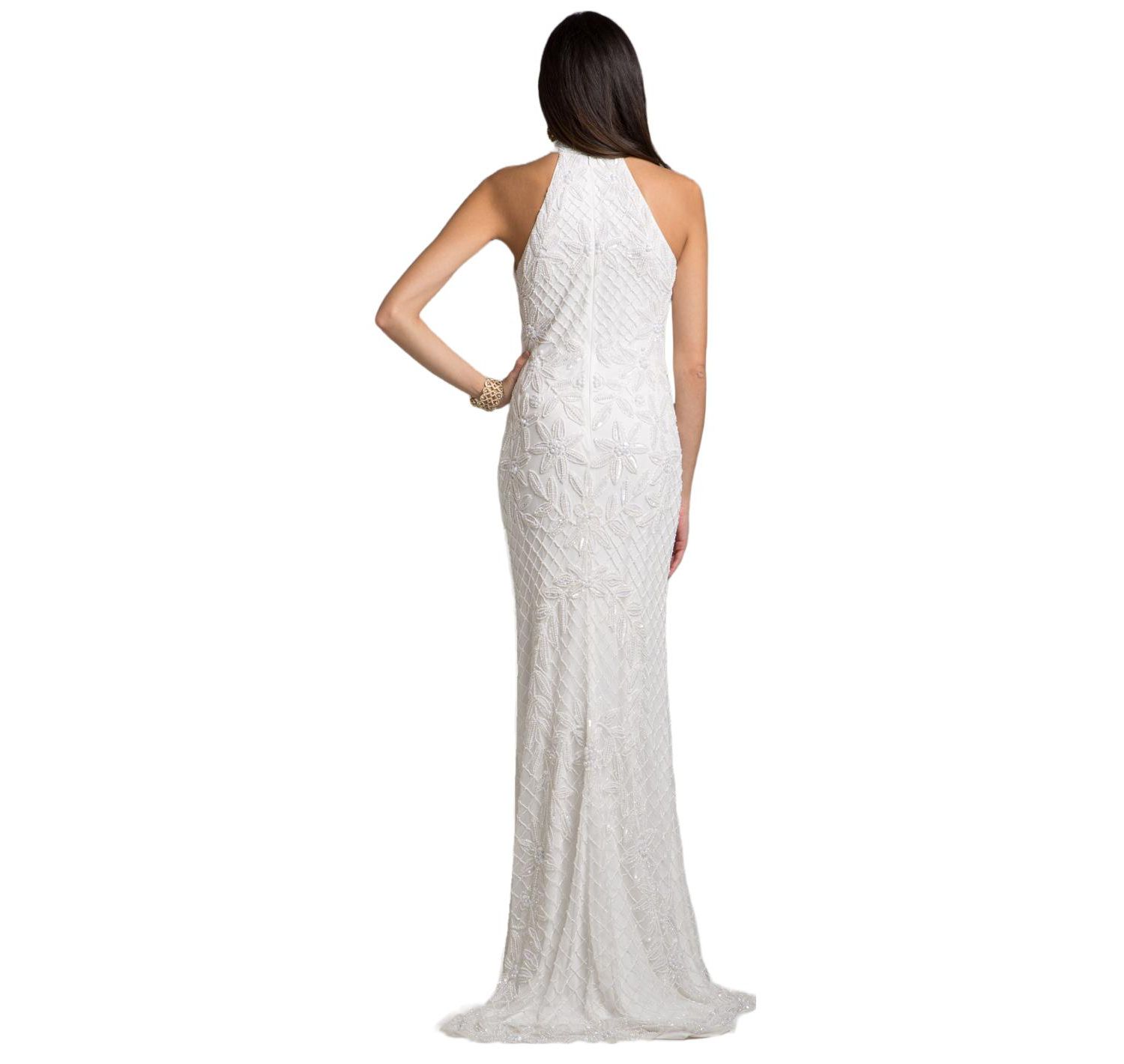 Women's Lattice-Beaded Halter Neck Sheath Wedding Gown