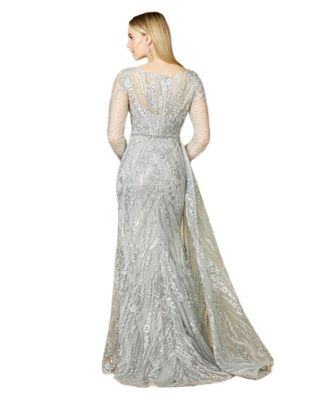 Women's Asymmetrical Skirt Overlay Dress with Long Sleeves