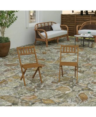 Stora Set Of 2 Solid Acacia Wood Armless Folding Patio Bistro Chairs With Slatted Backs And Seats