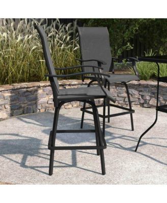 Set Of 2 Brett High Back Bar Height Swivel Patio Stools With Powder Coated Metal Frames And Textilene Upholstery