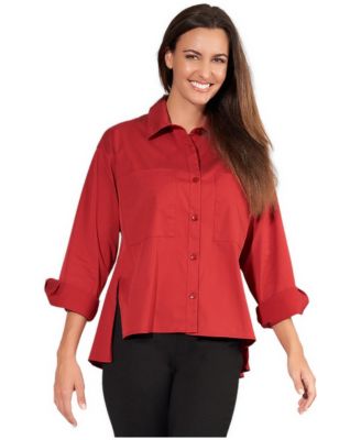 Women's Cropped High-Low Hem Yarn Dye Stripe Wear Anywhere Shirt
