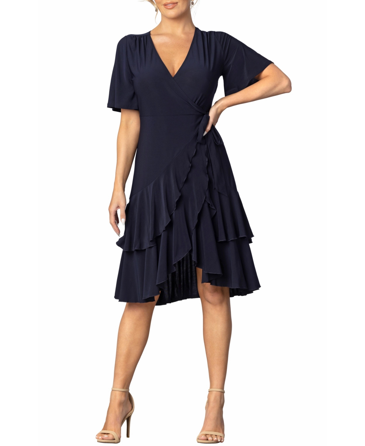 Women's Miranda Double Ruffle Wrap Dress with Sleeves - Nouveau navy