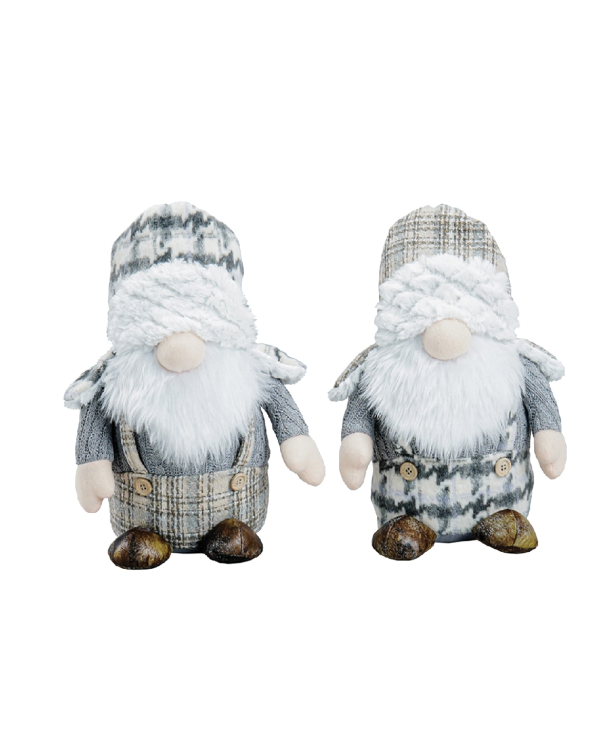 11" Plaid Gnomes, Set of 2 - Gray